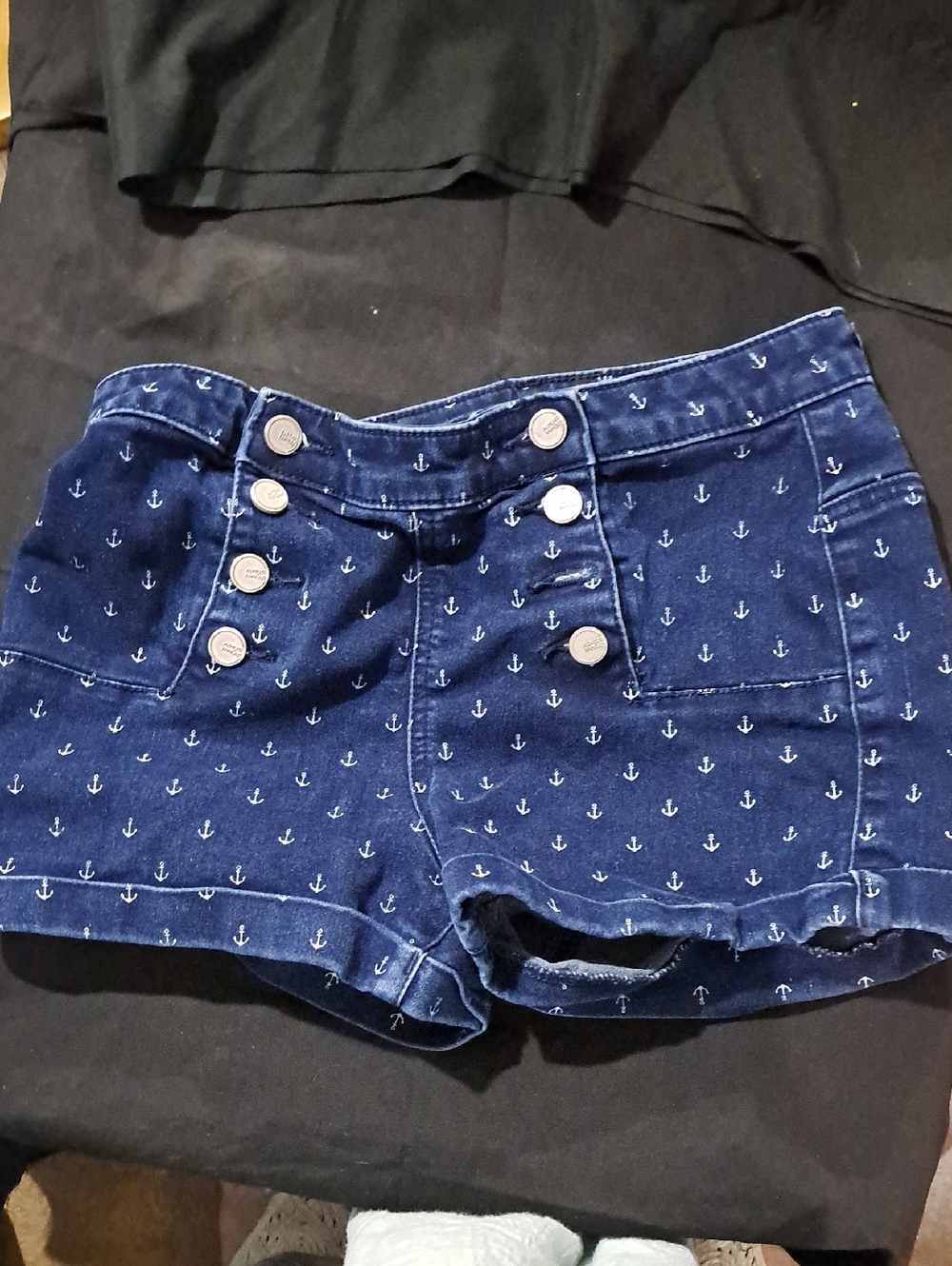 Almost Famous Navy Blue Anchor-Print Denim Shorts